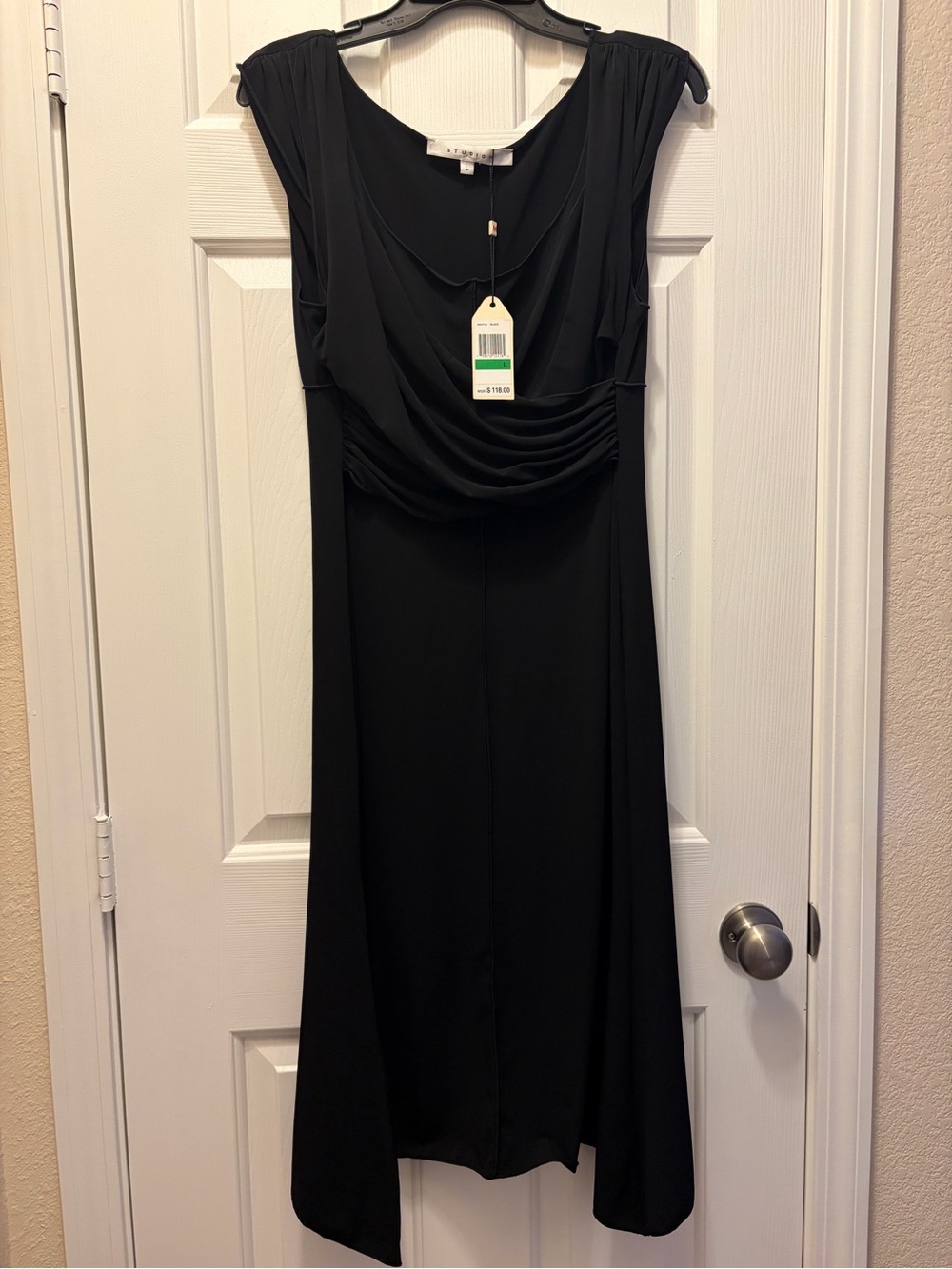 Studio M Black Draped Midi Dress L
